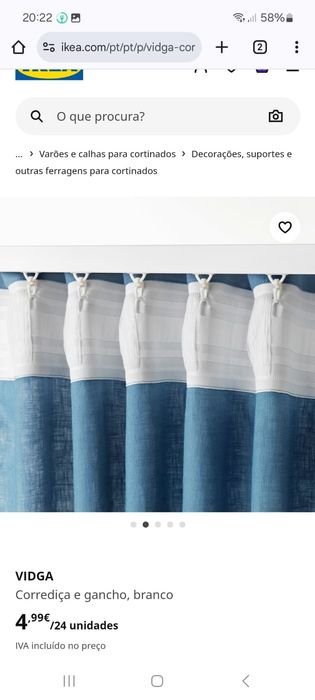 Corrediça e gancho branco ikea para cortinado