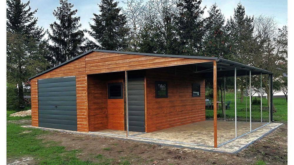 Garaż blaszany wzmocniony ocynkowany drewnopodobny 6x5