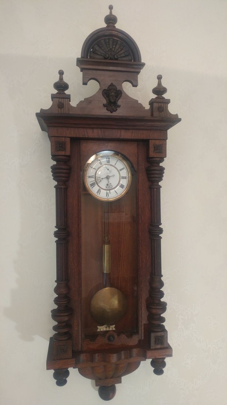 Огромные 150см настенные гиревые часы Gustav Becker 1890г отлич. сост.