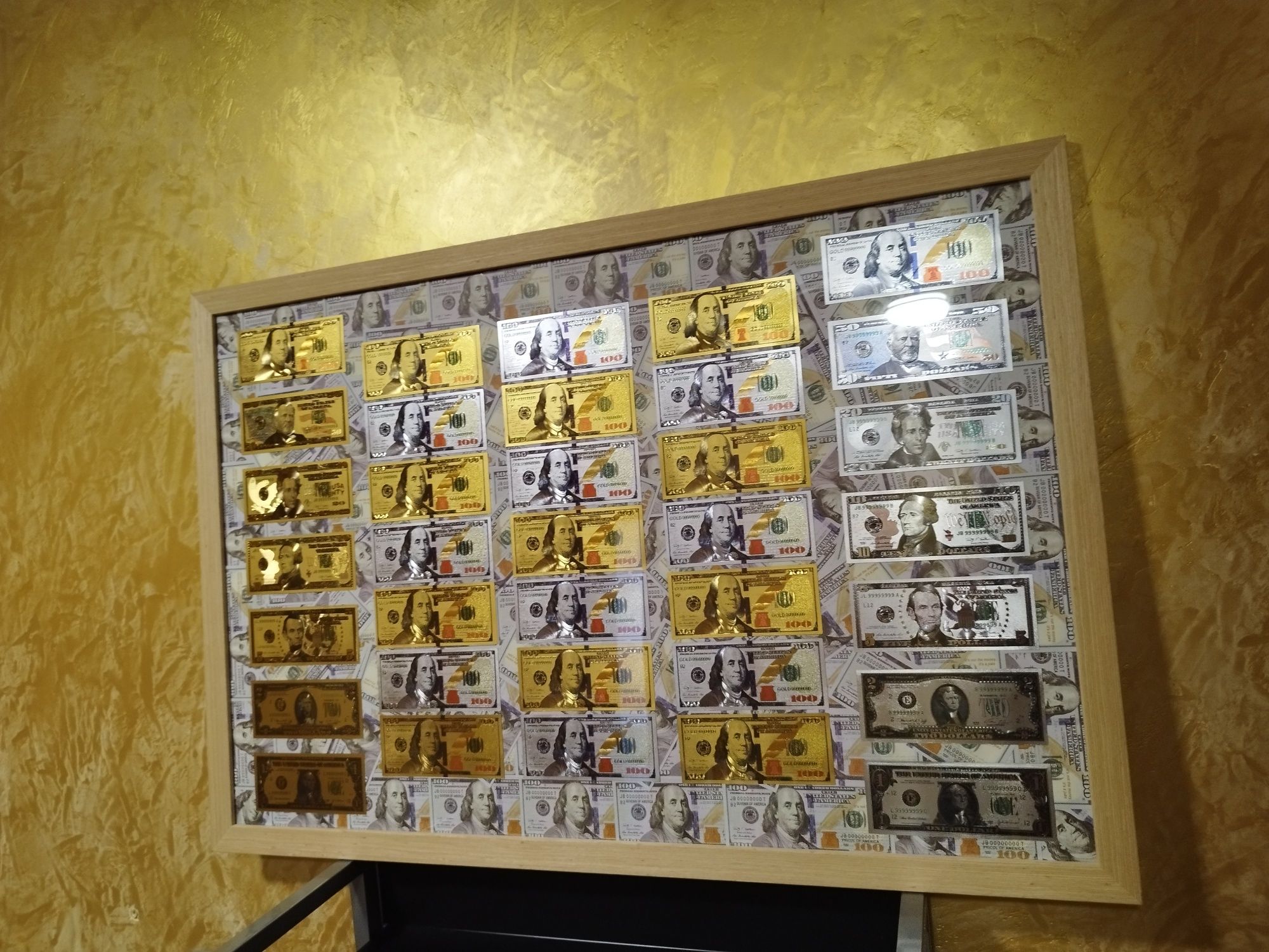 100$ Долларов в рамке Долар в рамці 60х90см  Картина на подарок!