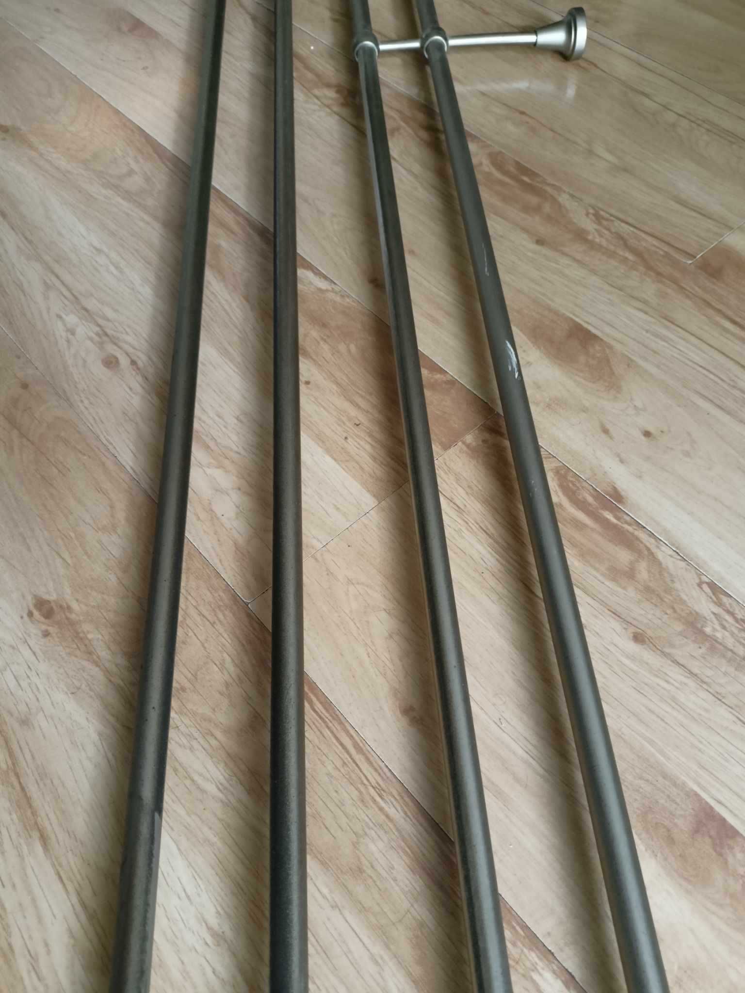 Używane podwójne stalowe karnisze 200 i 144cm antyczne srebro + żabki