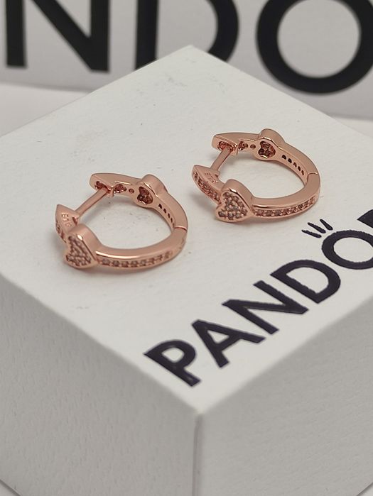 Kolczyki srebrne S925 ALE w różowym złocie kreolki z sercem