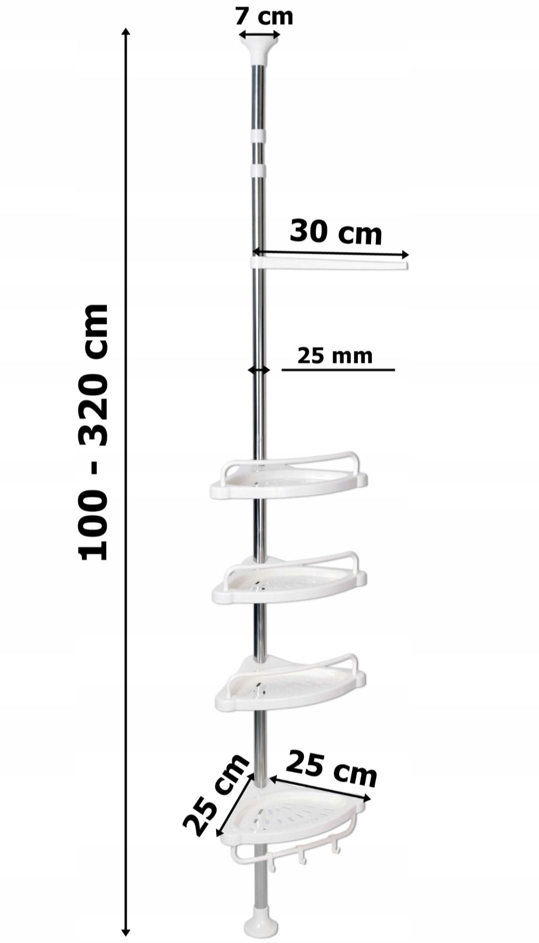 Teleskopowa, narożna półka łazienkowa z 4 poziomami