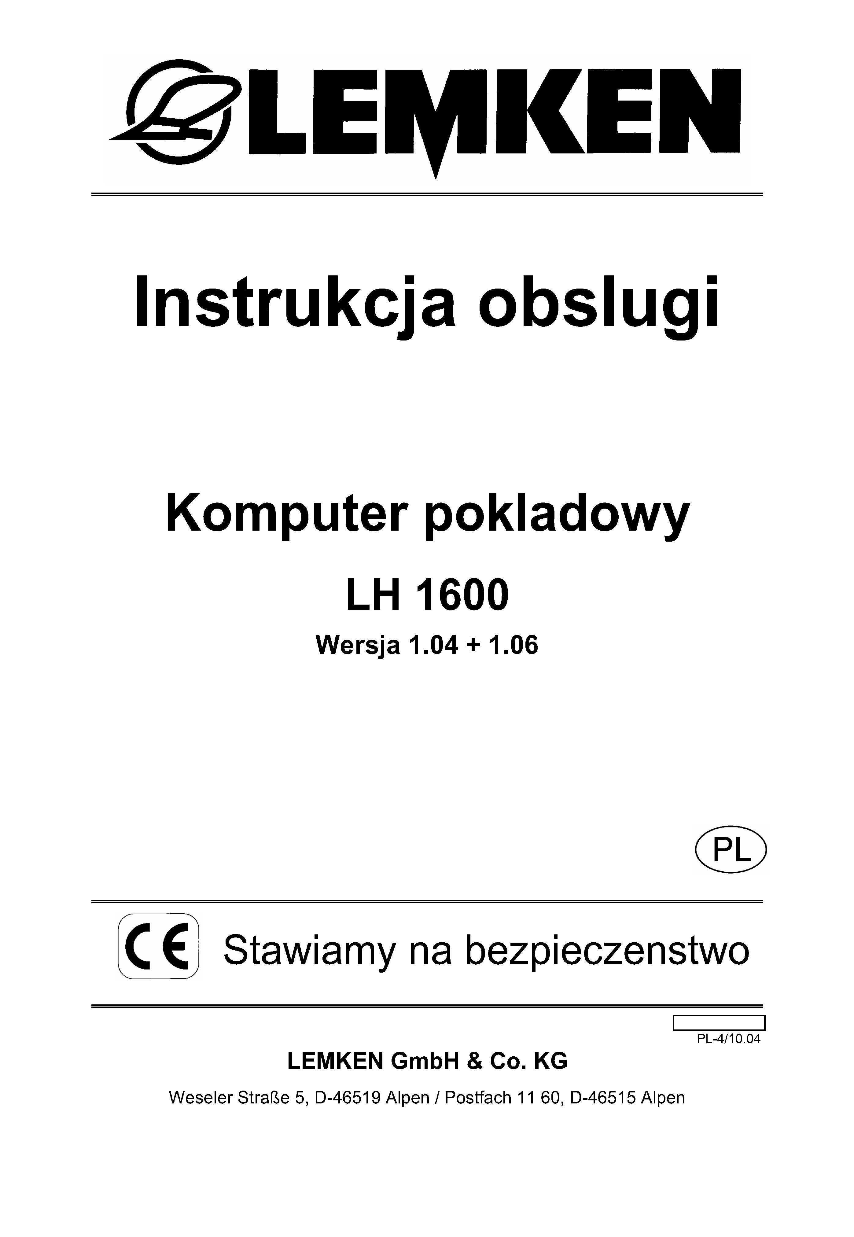 Instrukcja obslugi Komputer pokladowy LH 1600 LH1600