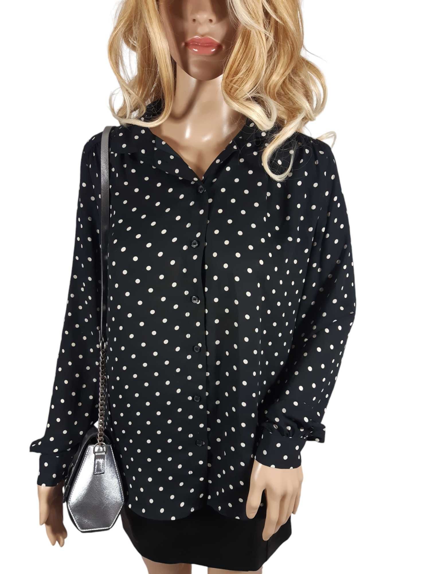 Czarna bluzka koszula wzór w kropki 34,XS/36,S H&M groszki