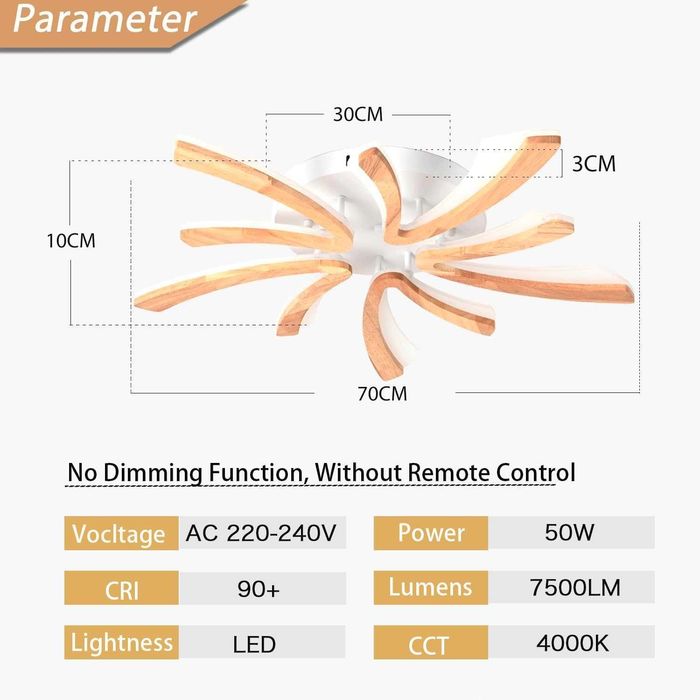 Naoeoon Nowoczesna lampa sufitowa LED, drewno, 4000 K