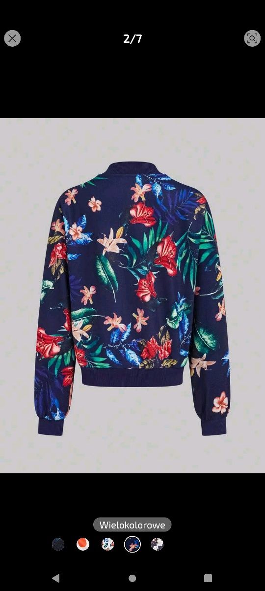 Bluza granatowa na zamek w kwiaty