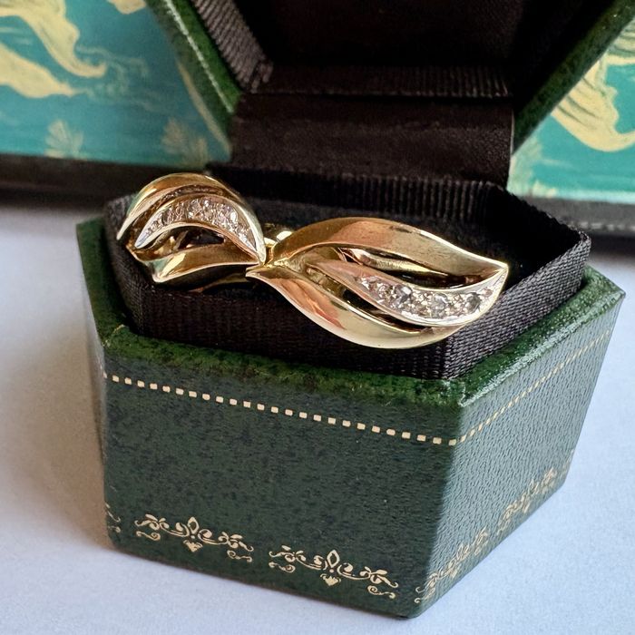 Retro kolczyki złoto 14 k diamenty 0.06 ct 4.39 g certyfikat