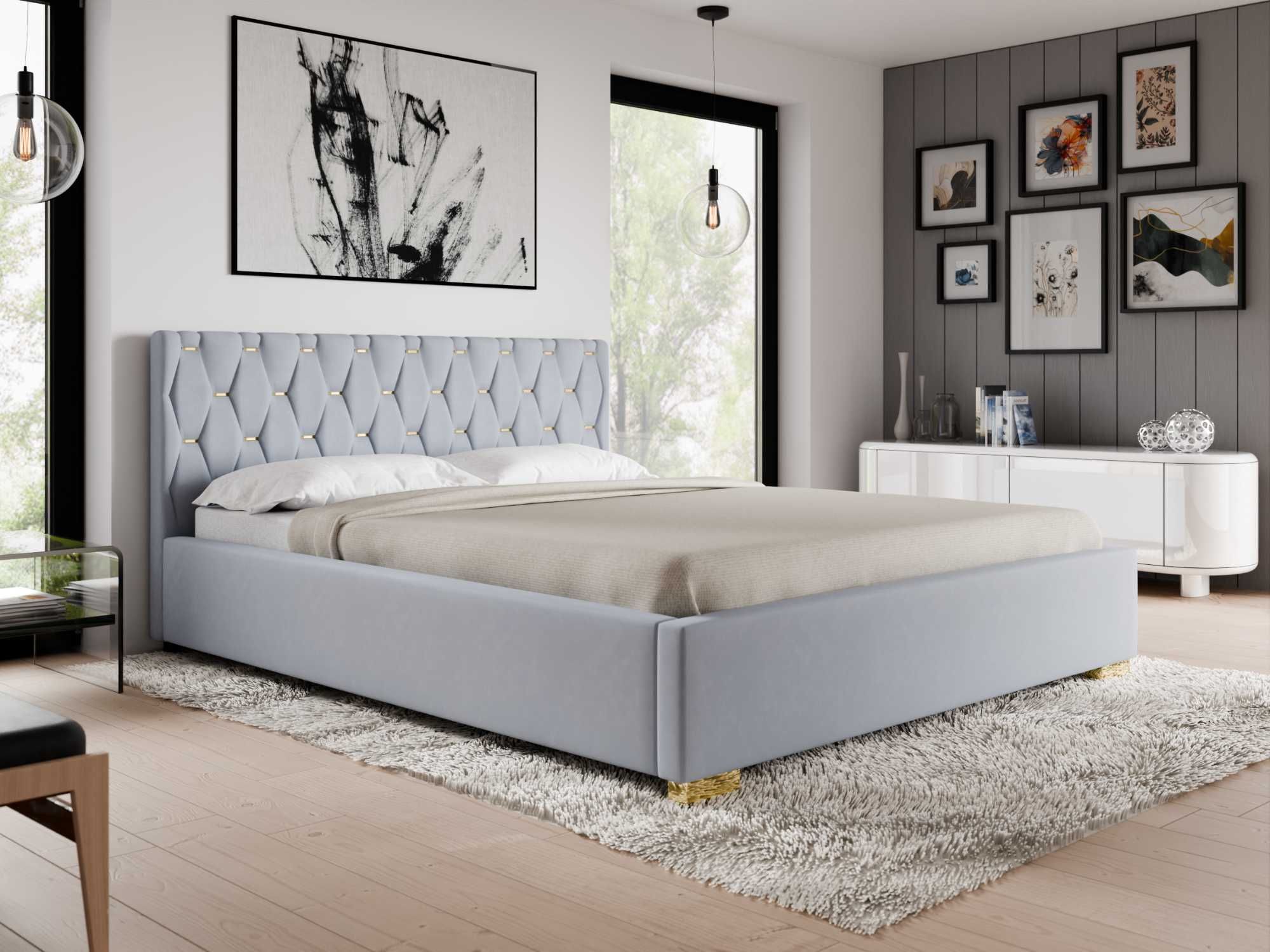 Łóżko sypialniane tapicerowane Patrycja producent 140x200 Glamour