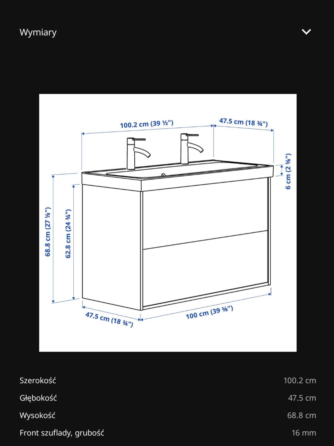 Ikea ÄNGSJÖN / BACKSJÖN szafka 100 umywalka 2 krany 
Szaf umyw z szufl
