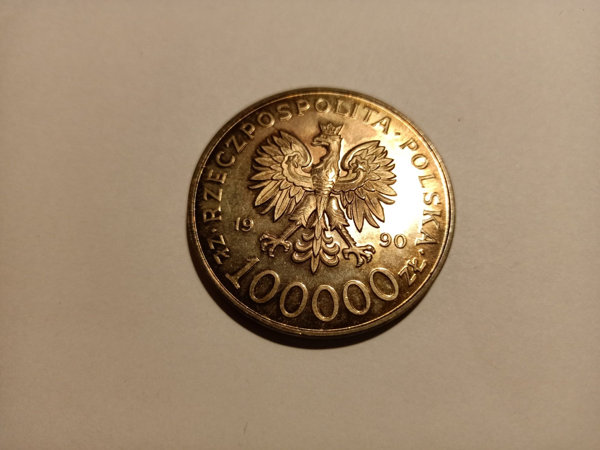 100000zł Solidarność 1990 przepiękna moneta