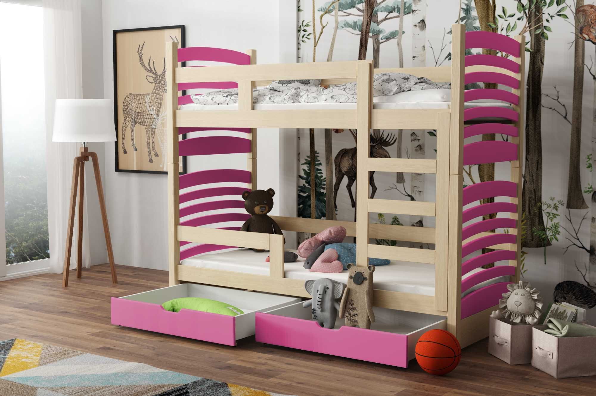 Łóżko dla 2 dzieci piętrowe sosnowe OLAF kolory do wyboru