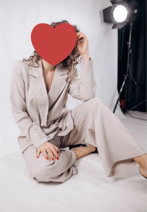 Костюм брючний жакет брюками -палацо s - xs беж піджак штани овер