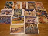 kolekcja 14 pocztówek z obrazami Renoir, Picasso, van Gogh, Gauguin