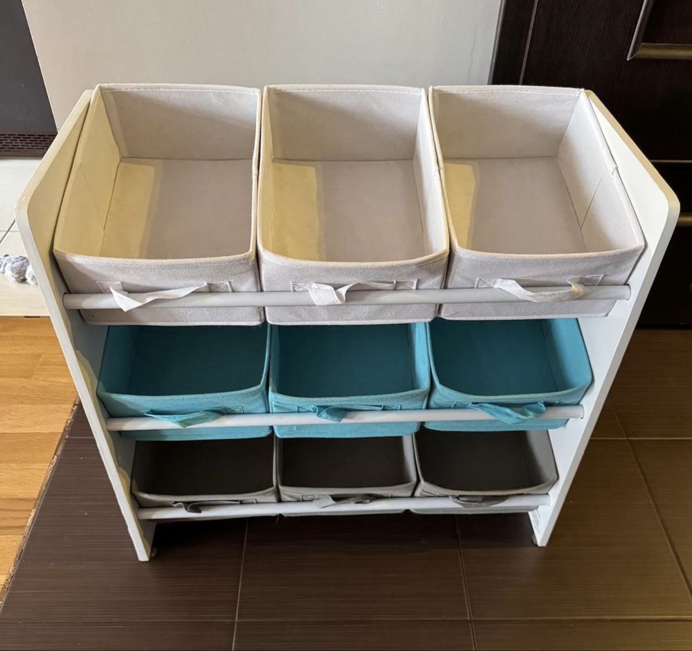 Komplet organizer na książki oraz na zabawki do pokoju dziecięcego