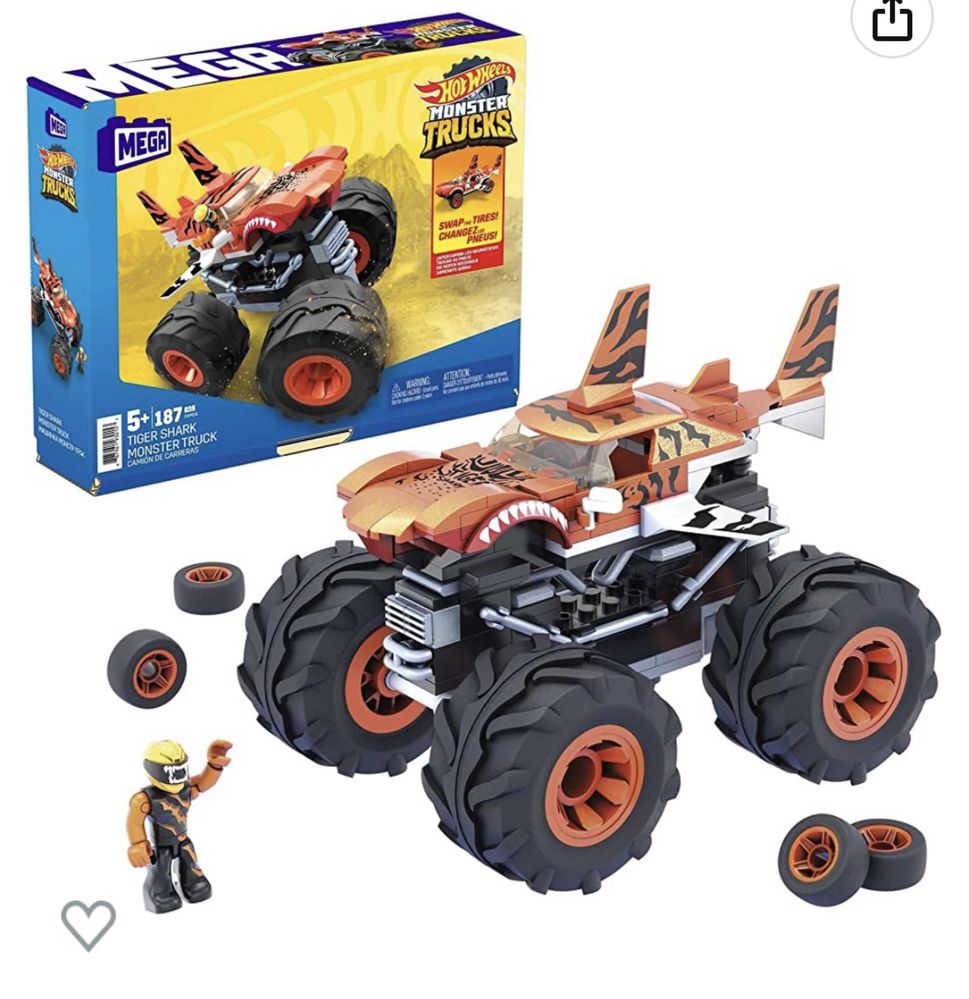 Конструктор lego hot wheels позашляховик тигрова акула mega construx