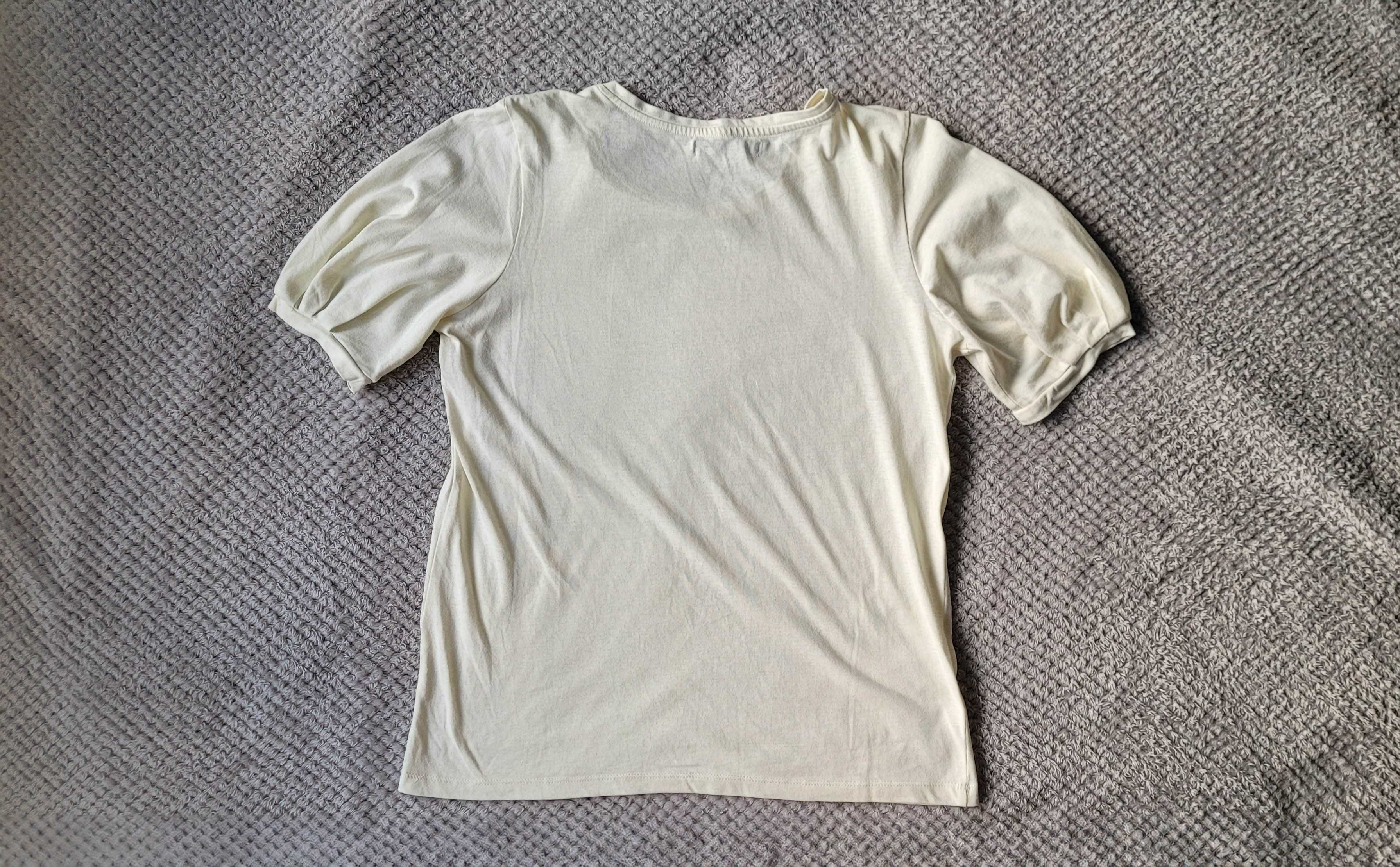 Bluzka typu T-shirt z pufiastymi rękawami, kremowa, Sinsay, rozmiar M