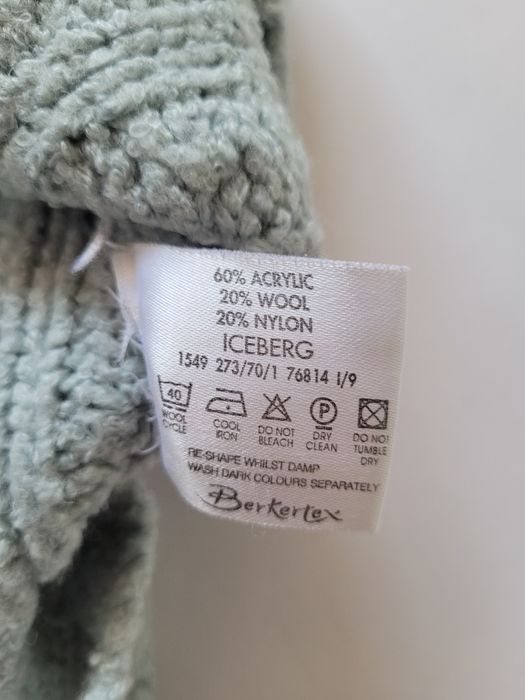 Błękitny niebieski gruby sweter z golfem oversize XL wełna cozy fall