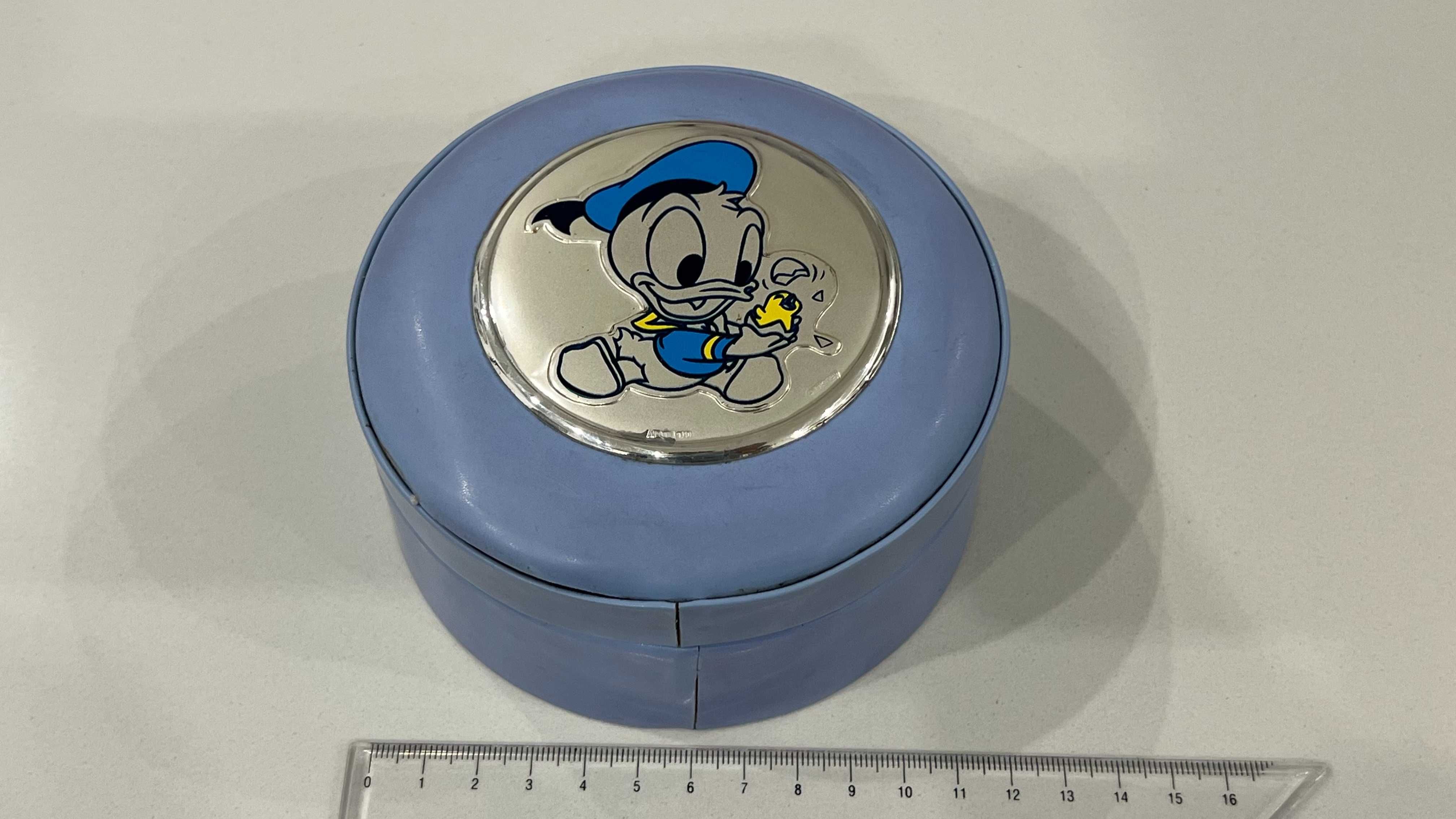 guarda joias/Baú para bebé -criança prata na tampa Pato Donald Disney