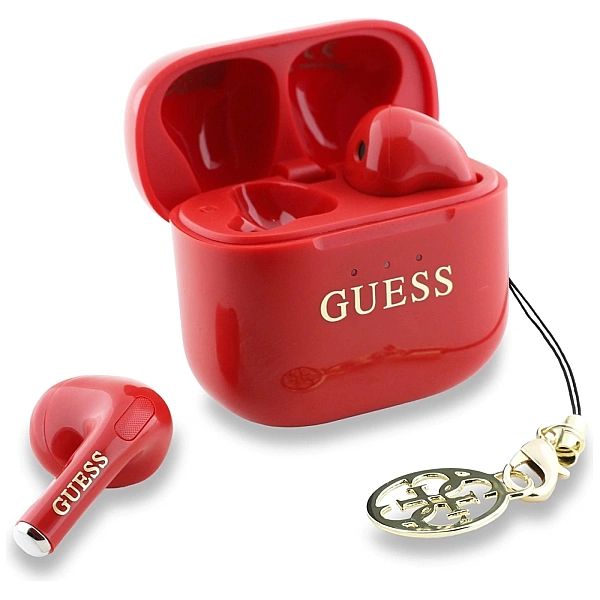 Słuchawki TWS Guess Glossy Effect Printed Classic Logo & Charm - czerw