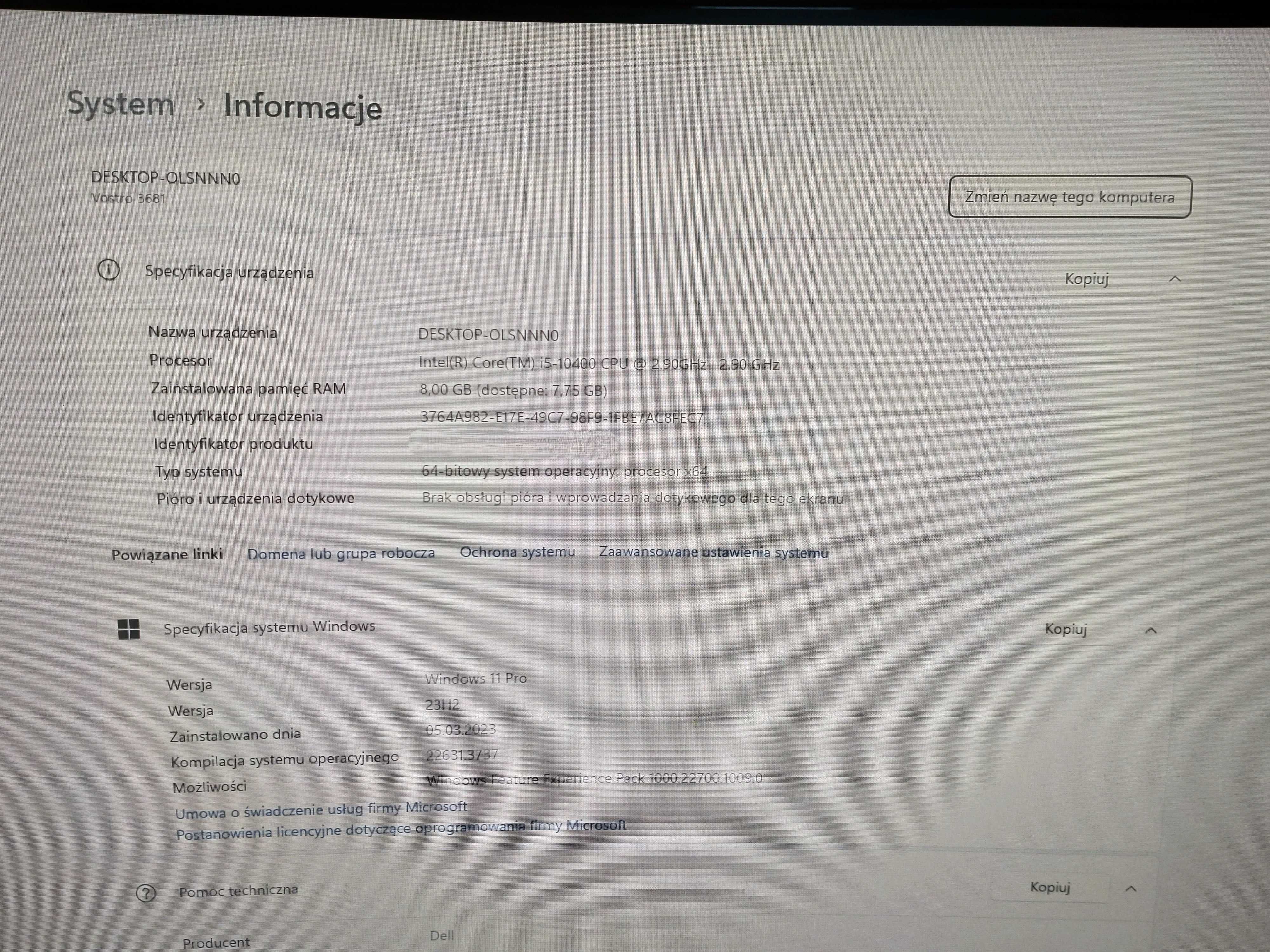 Komputer stacjonarny, i5, 8GB RAM, SSD 512