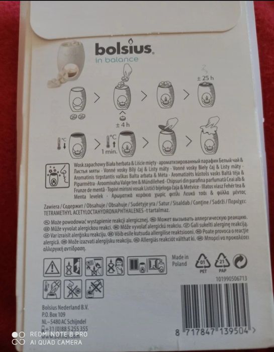 Wosk zapachowy Bolsius In Balance Biała herbata i liście mięty