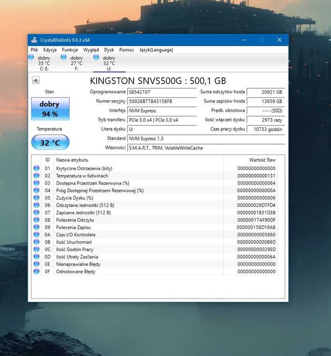 Dysk SSD M.2 NVMe NV1 500 GB stan perfecto bez wad
