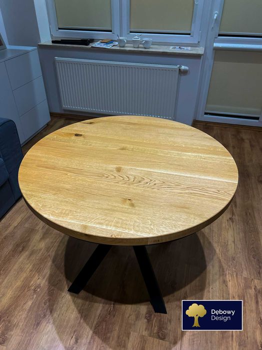 Stół okrągły rozkładany dębowy loft pająk