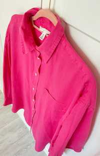 Lniana koszula H&M fuksjowa - różowa L