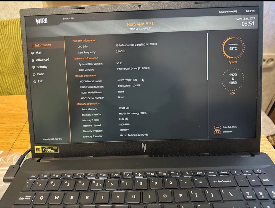Acer NitroV15 15.6  i9-13900H 16/1TB RTX4060 180Hz