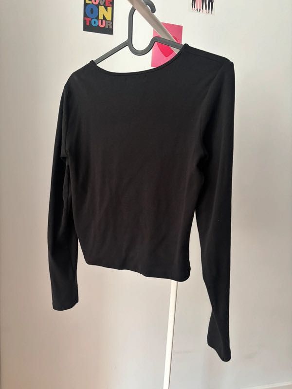 Czarny basic long sleeve Cropp obcisły koszulka długi rękaw