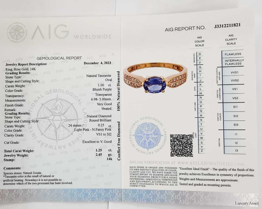Złoty pierścionek z Diamentami oraz wielkim Tanzanitem