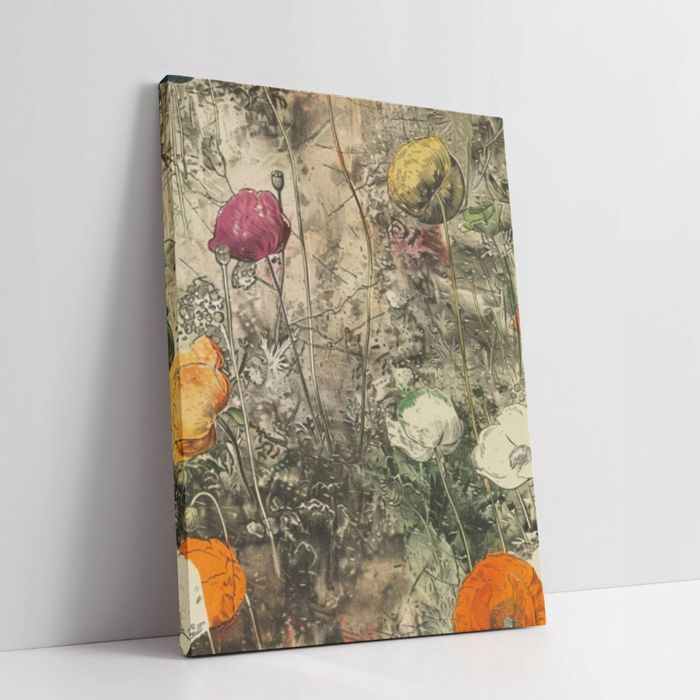 Obraz na płótnie "Magiczny Ogród Maków" 45x60 cm - kwiaty minimalizm