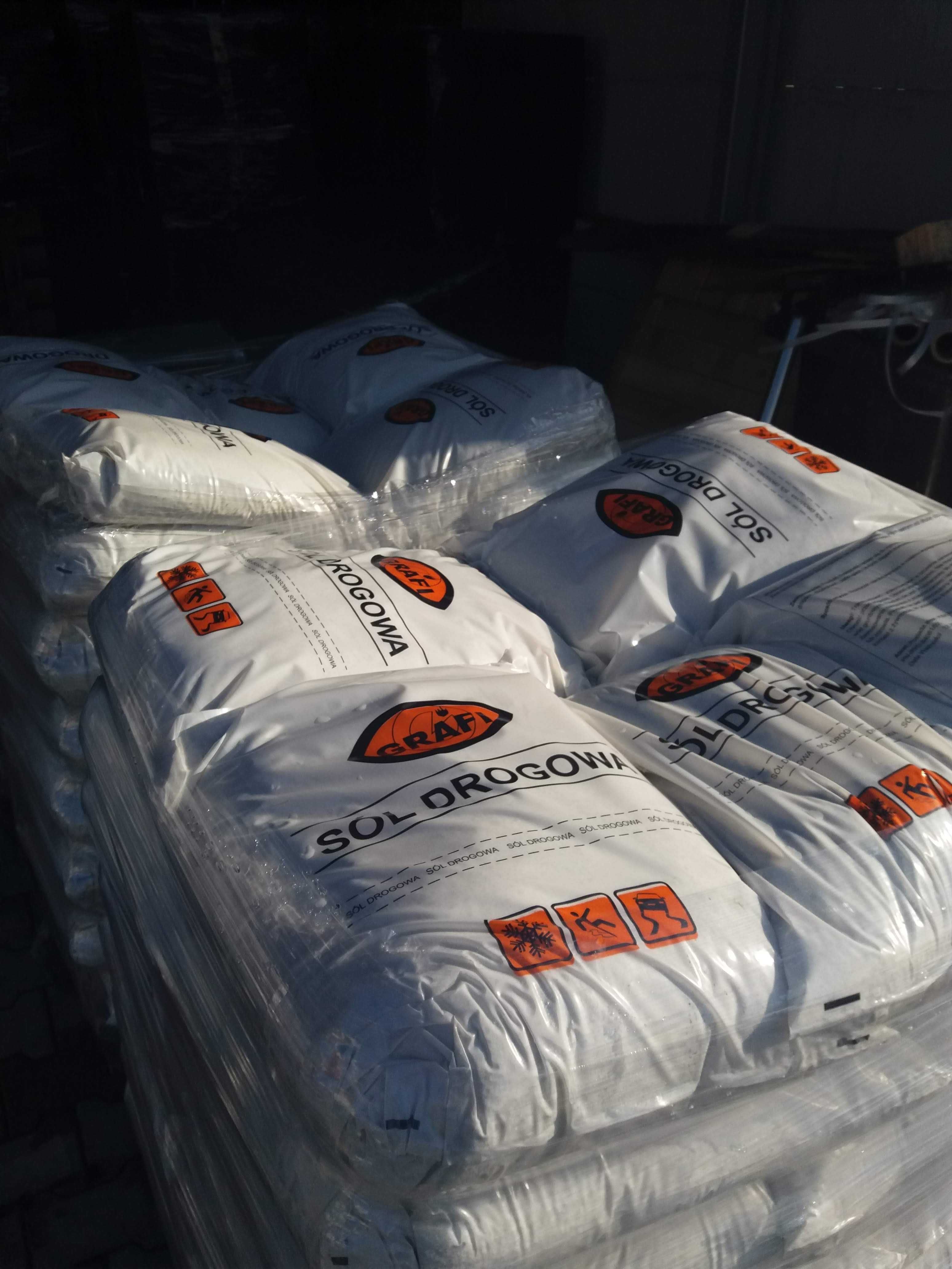 Sól drogowa dowóz worki 25kg workowana 1 tona 40 worków mróz lód