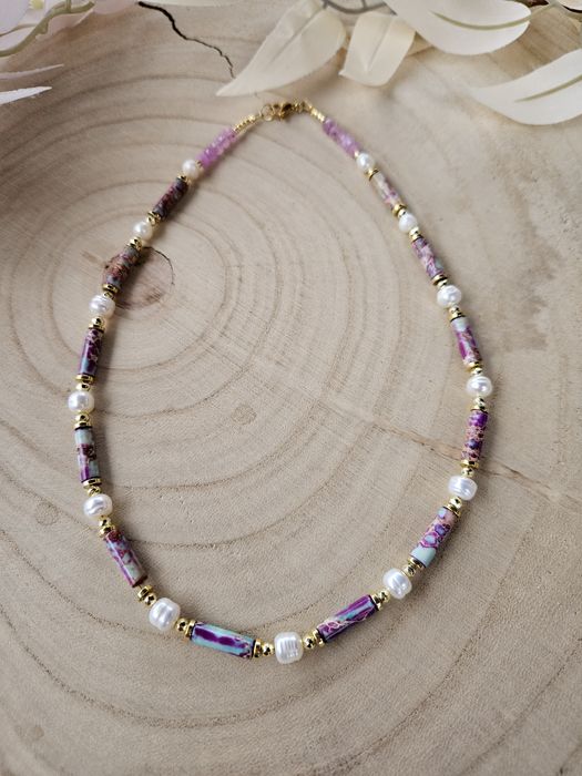 Naszyjnik kamienie naturalne Perły naturalne Jaspis Cesarski Hematyt