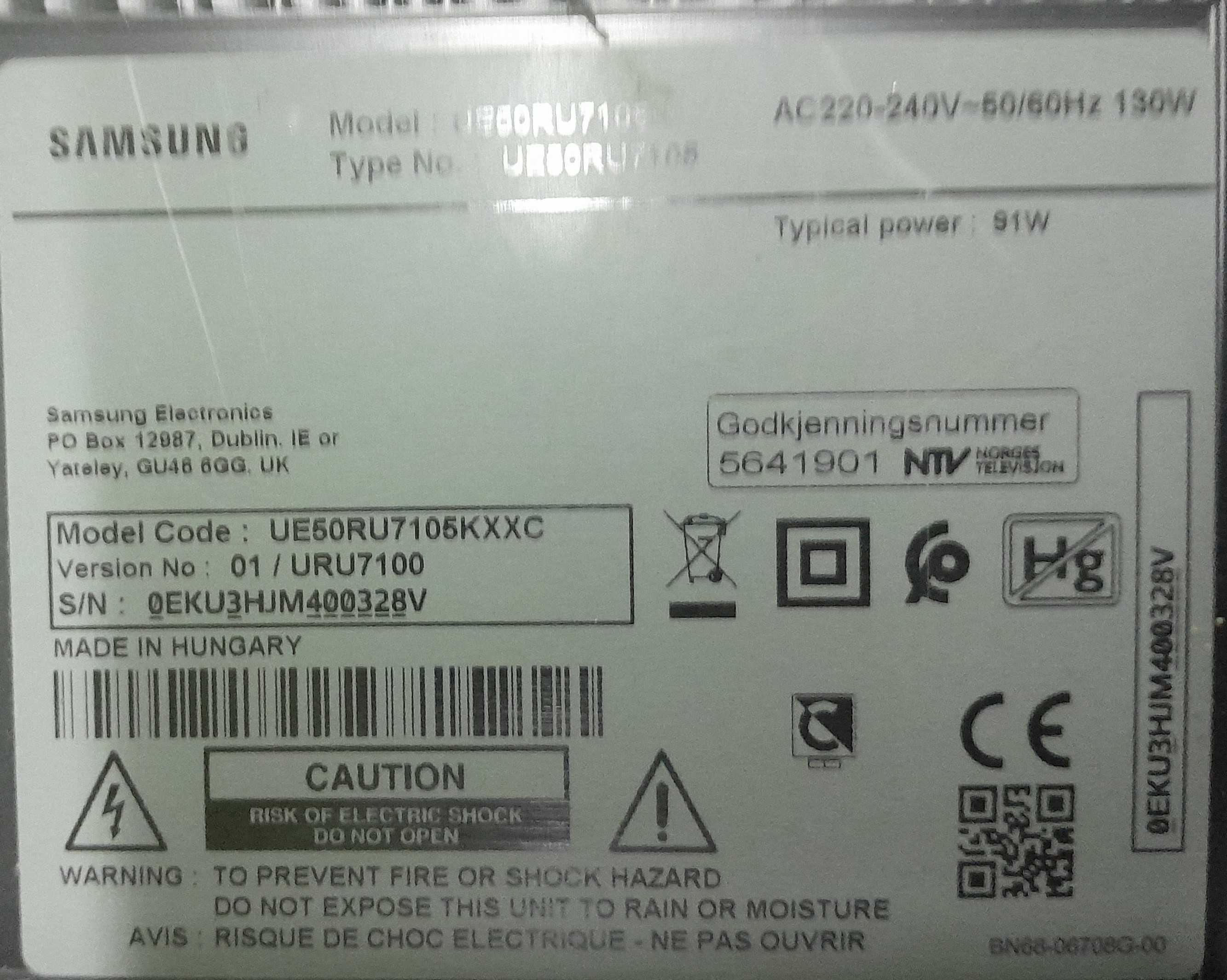 Televisão Samsung UE50RU7105KXXC vendo todas  as peças