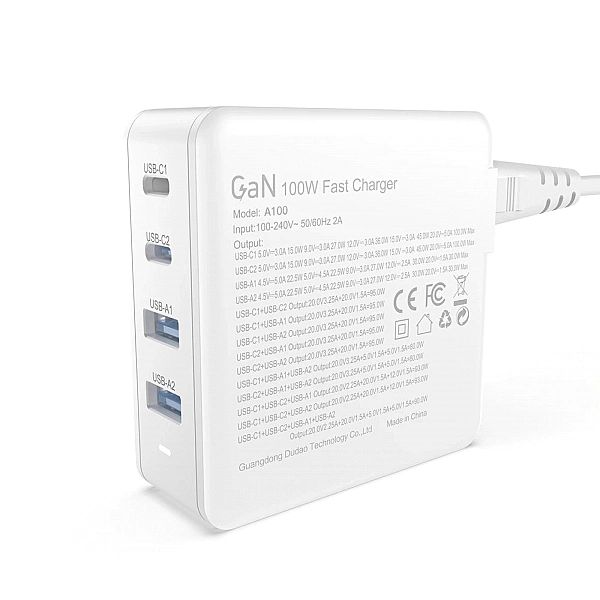 Szybka ładowarka sieciowa GaN 100W 2 x USB-C / 2 x USB Dudao A100EU -