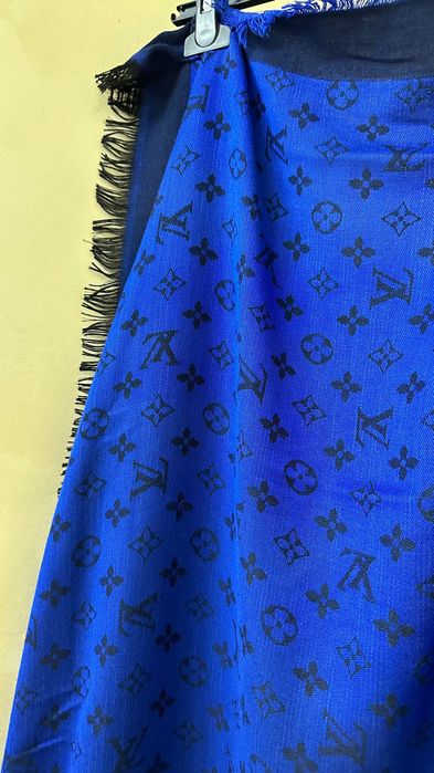 Палантін хустка велика натуральна LOUIS VUITTON синя чорна двостороння