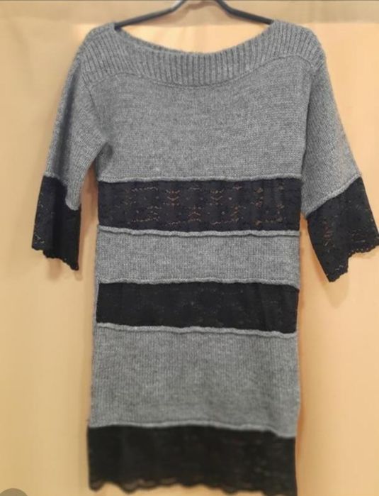 Туника платье теплая с кружевом туніка тепла