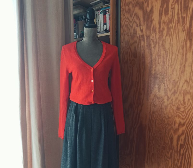 100% kaszmirowy kardigan, cienki sweter, ciepły,pomarańczowy, r36, 38