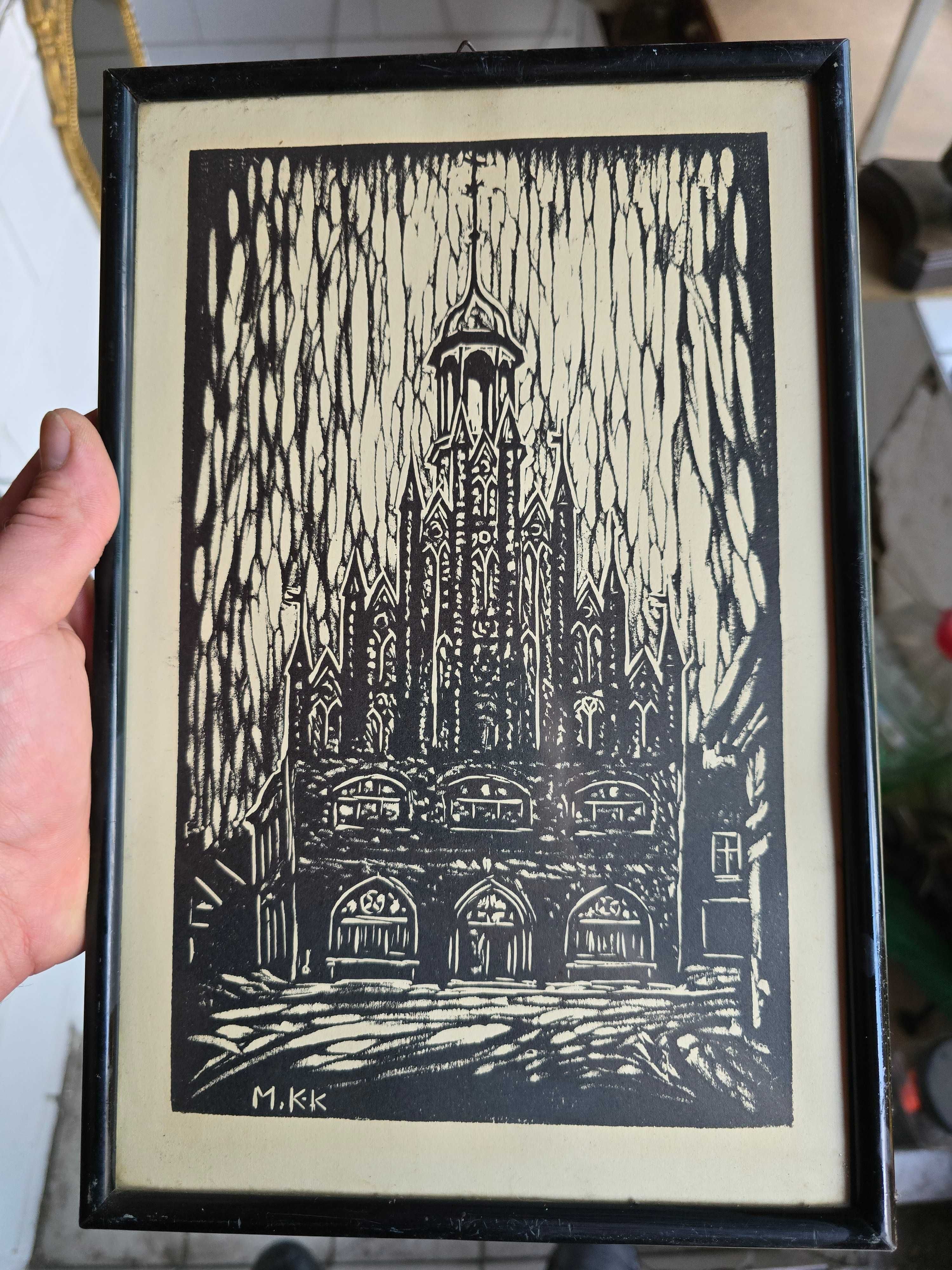 Stara grafika kościół neogotycki  M.K.