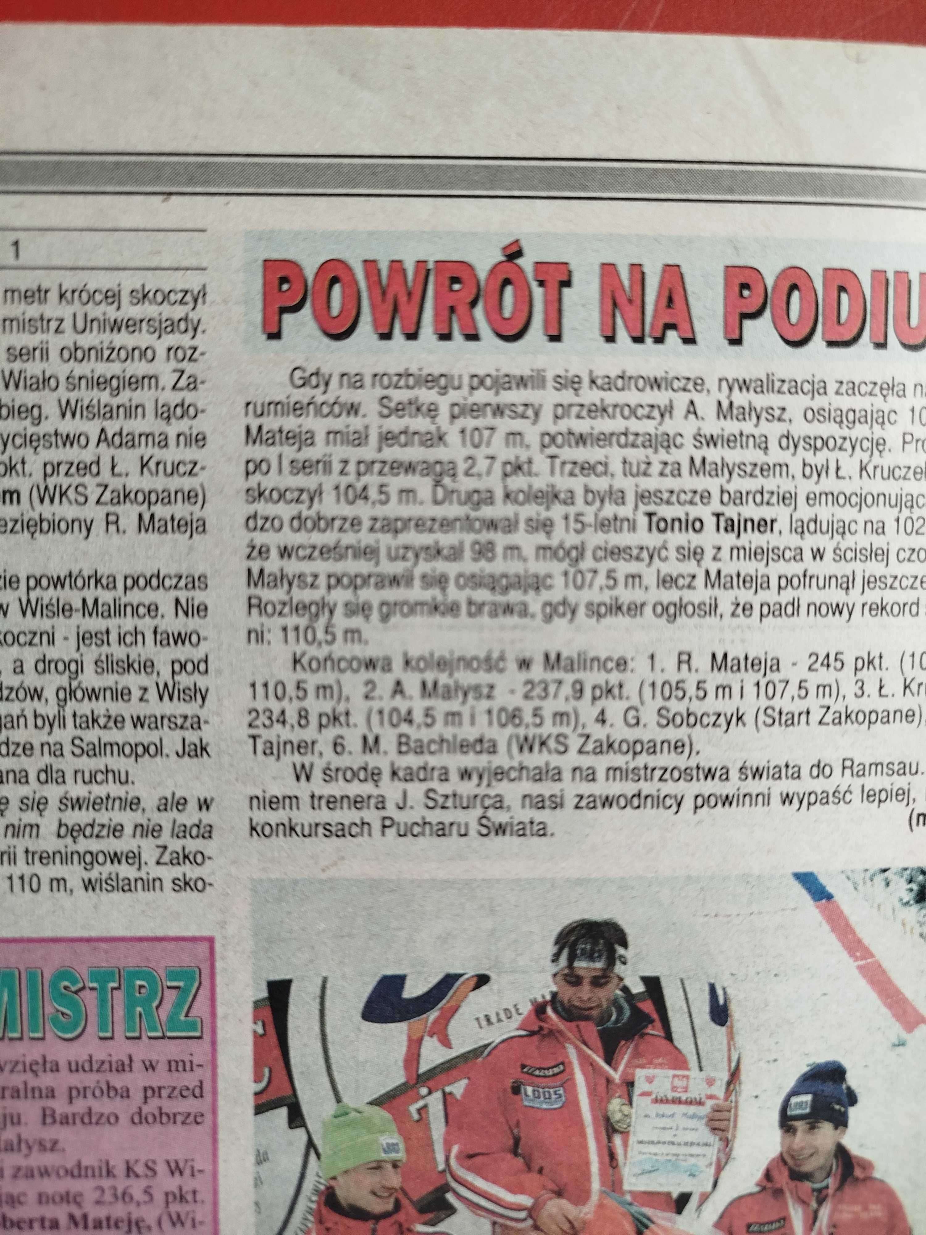 Głos Ziemi Cieszyńskiej, nr 7, 19 lutego 1999, Adam Małysz