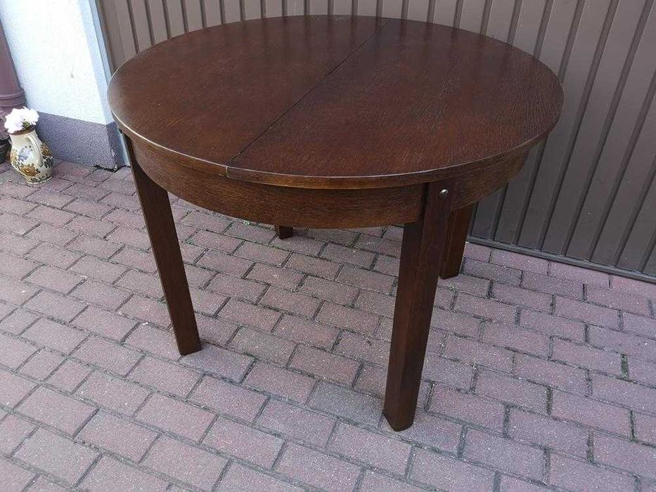 Stół Art-Deco Okrągły 100 Zgrabny Antyk Stary Rozkładany Po Renowacji.
