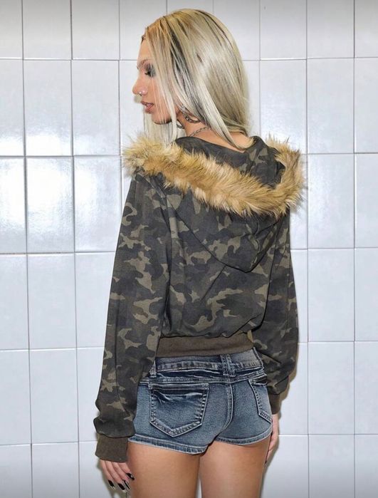 Paul Frank fur camo zip hoodie