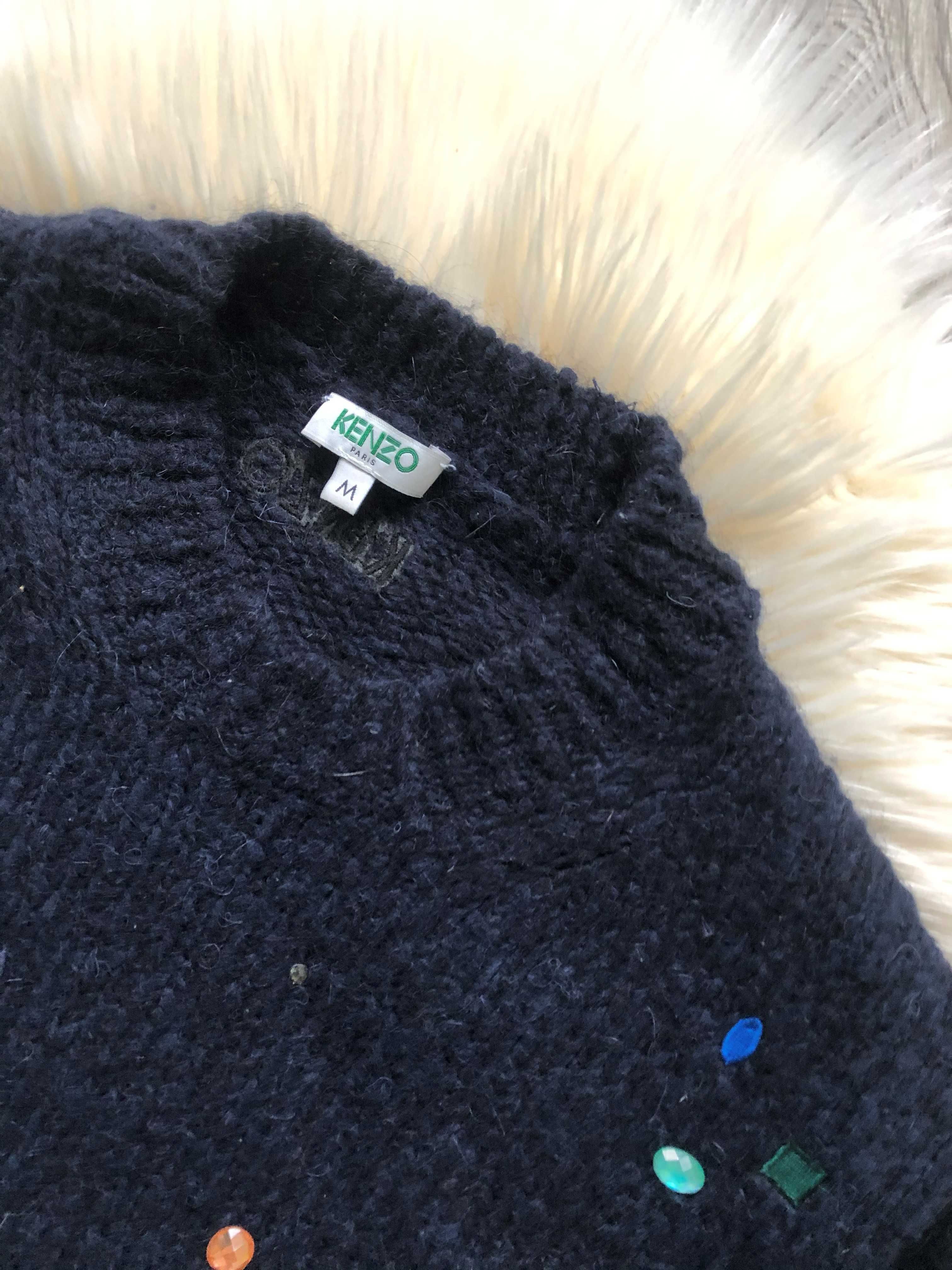granatowy ciepły sweter kryształki haft haftowany oversize Kenzo M