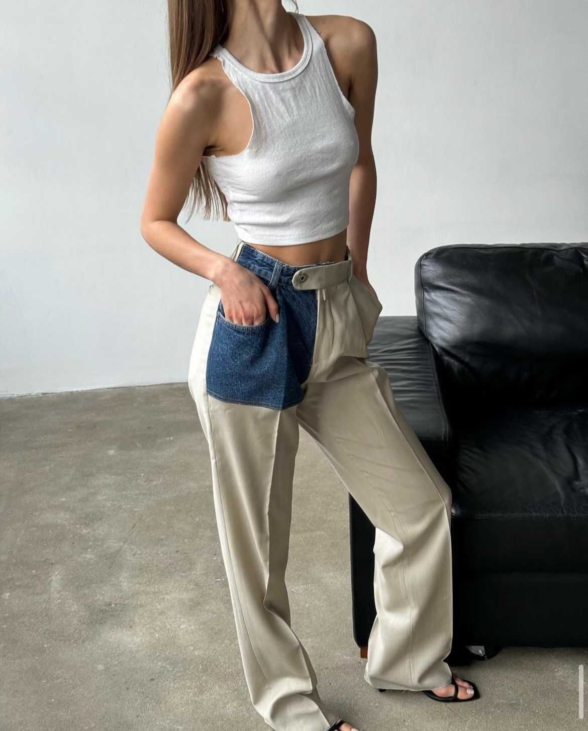 Upcycling бежеві штани від Cloth22, айсайклінг штани, апсайклінг брюки