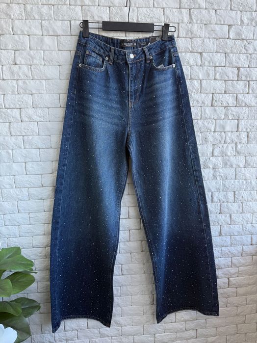Жіночі широкі джинси палаццо зі стразами . Джинсы палаццо стразы