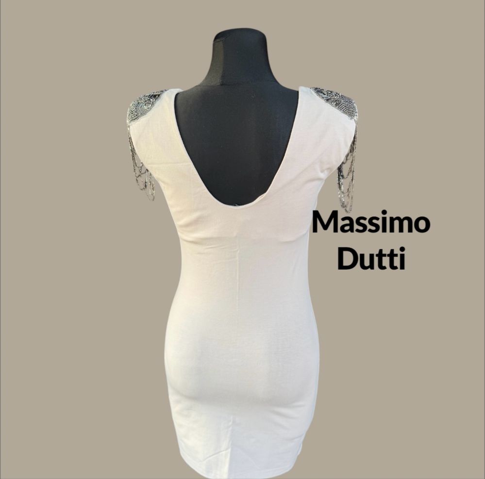Sukienka Massimo Dutti prosta z metalowymi zdobieniami na ramionach S