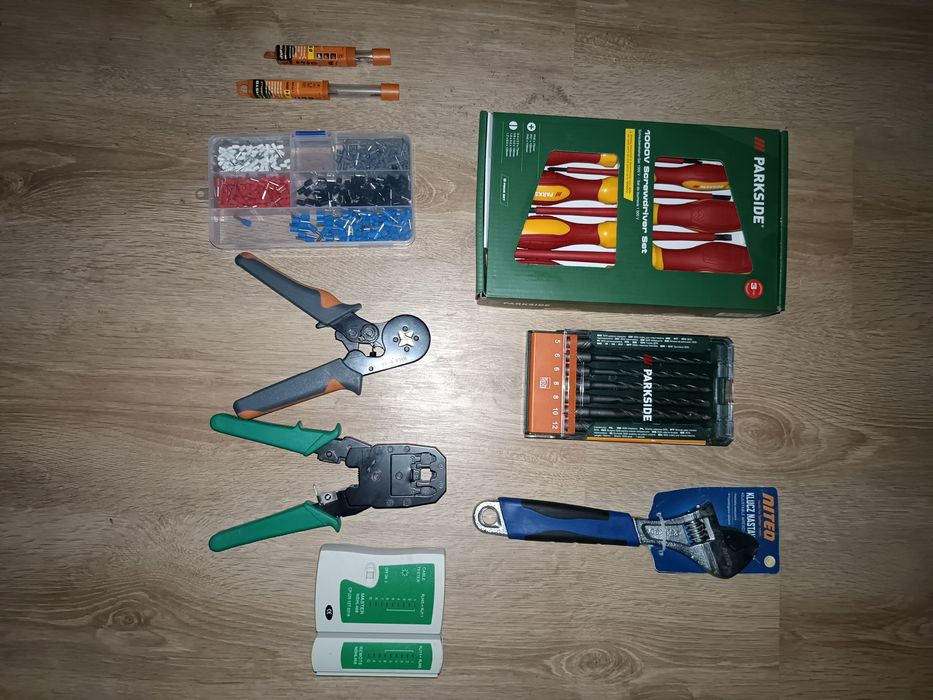 Zaciskarka tulejek, tulejki, zaciskarka rj45, tester, 2 wiertla
