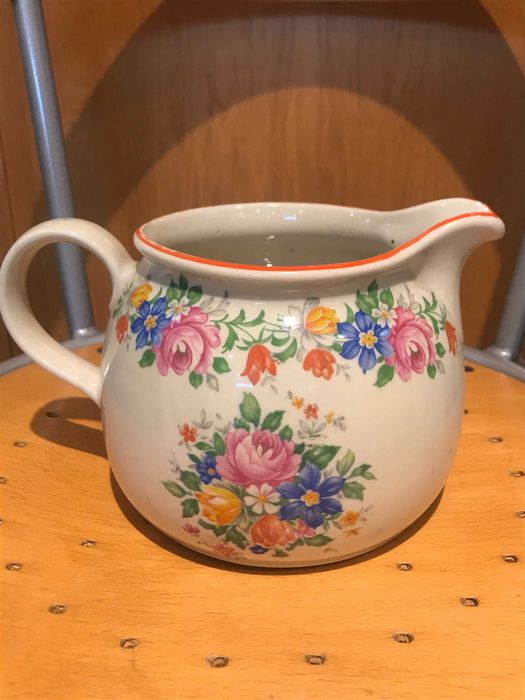 Stary niemiecki dzbanek ceramika, ręcznie malowany